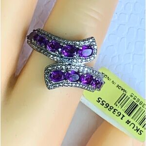 Beautiful Designer STS 925 Sterling Silver Amethyst Ring Sz 9